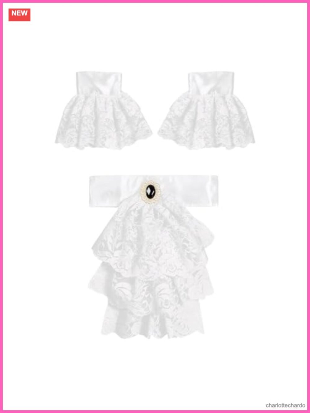 Lace Jabot Collar with 2 Ruffle Cuffs Victorian Colonial Costume Set